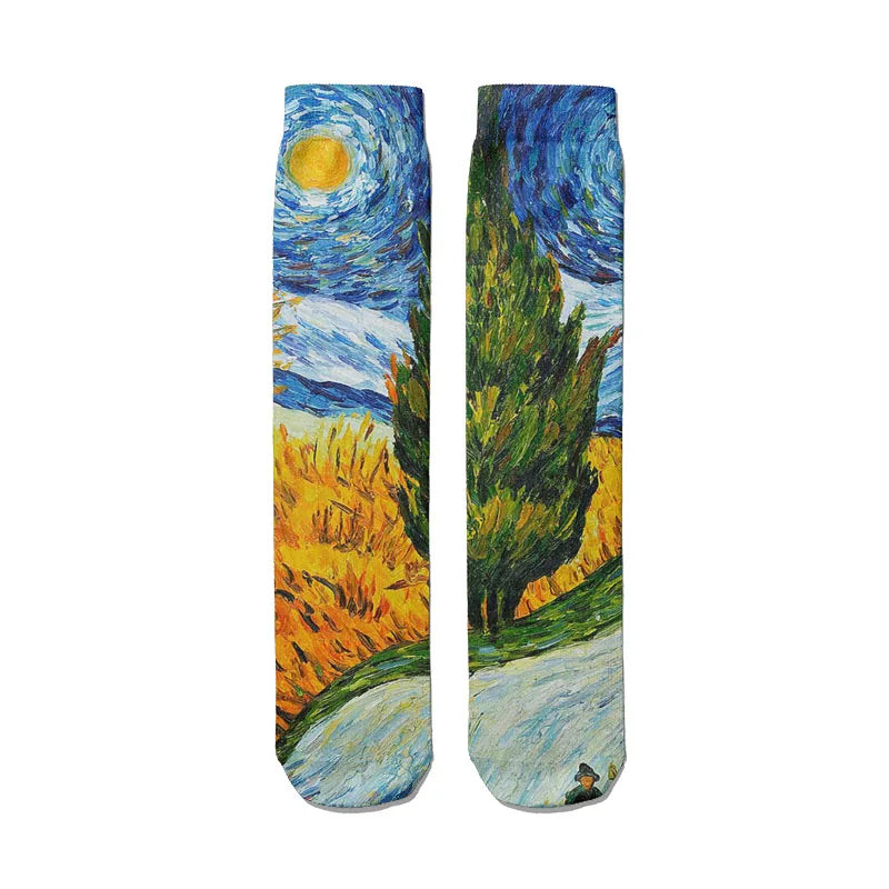 Van Gogh Mural World Famous Painting Sunflower Socks Men Novelty