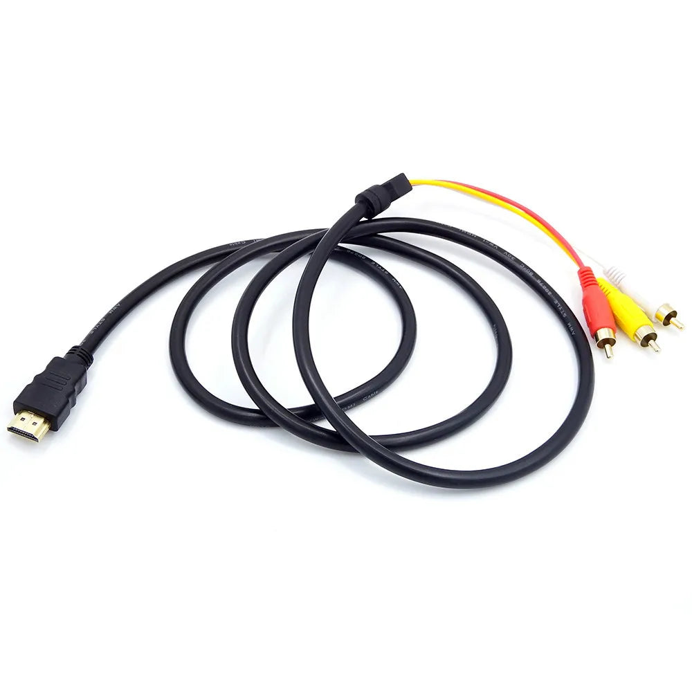 Male to 3RCA AV Composite Male M/M Connector Adapter Cable Cord Transmitter Qme