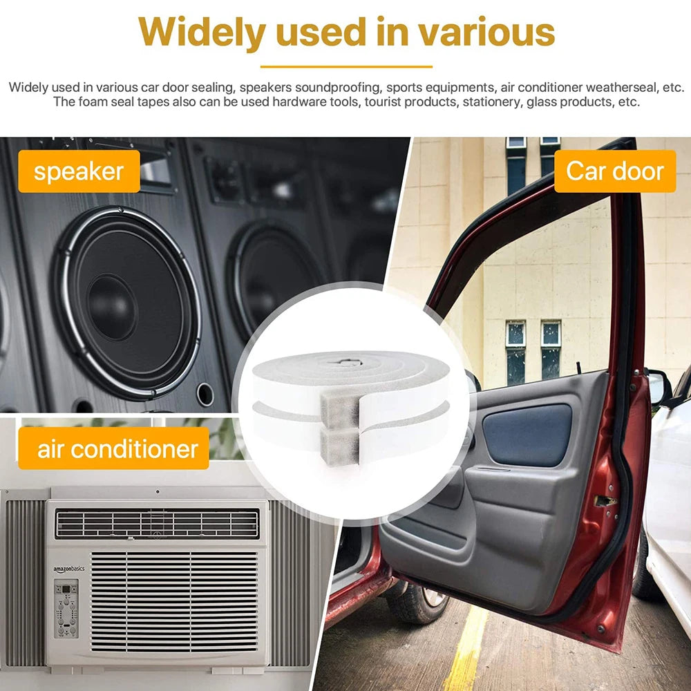 4M PU Sponge Foam Seal Strip Tape Adhesive Anti Collision Soundproof Weather Stripping for Doors Windows Furniture Protection Qme