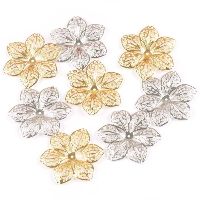 10pcs Gold Silver Connectors Hollow Flower Filigree Wraps For DIY Scrapbook Jewelry Making Home Decor Metal Crafts 43mm yk0782 Qme