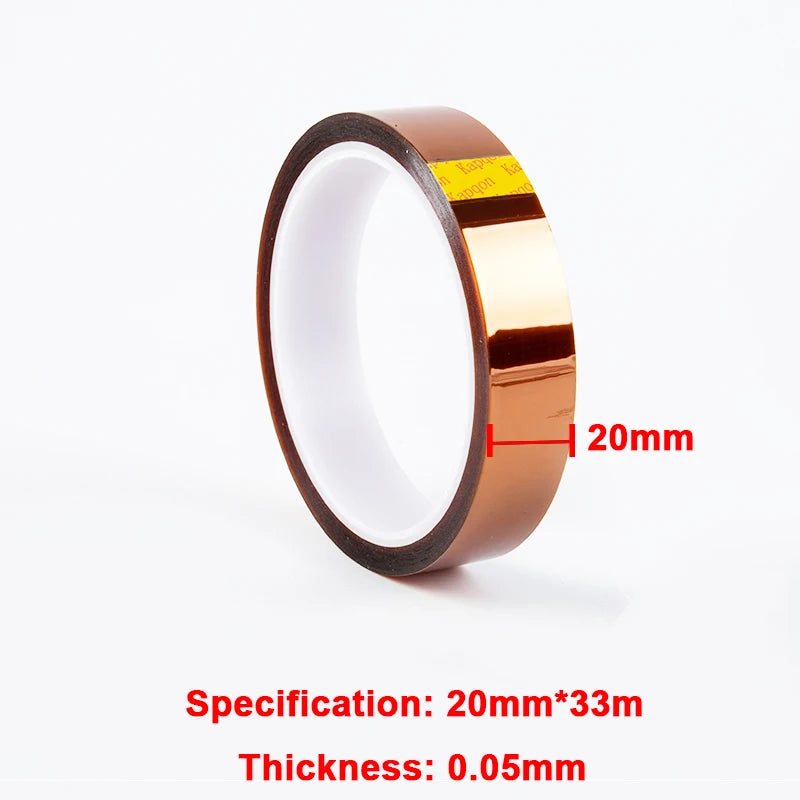 33M Gold High-Temperature Heat Resistant Adhesive Tape Polyimide 10-50MM Width No Residue for Masking Soldering Etc Qme 20mmX33m