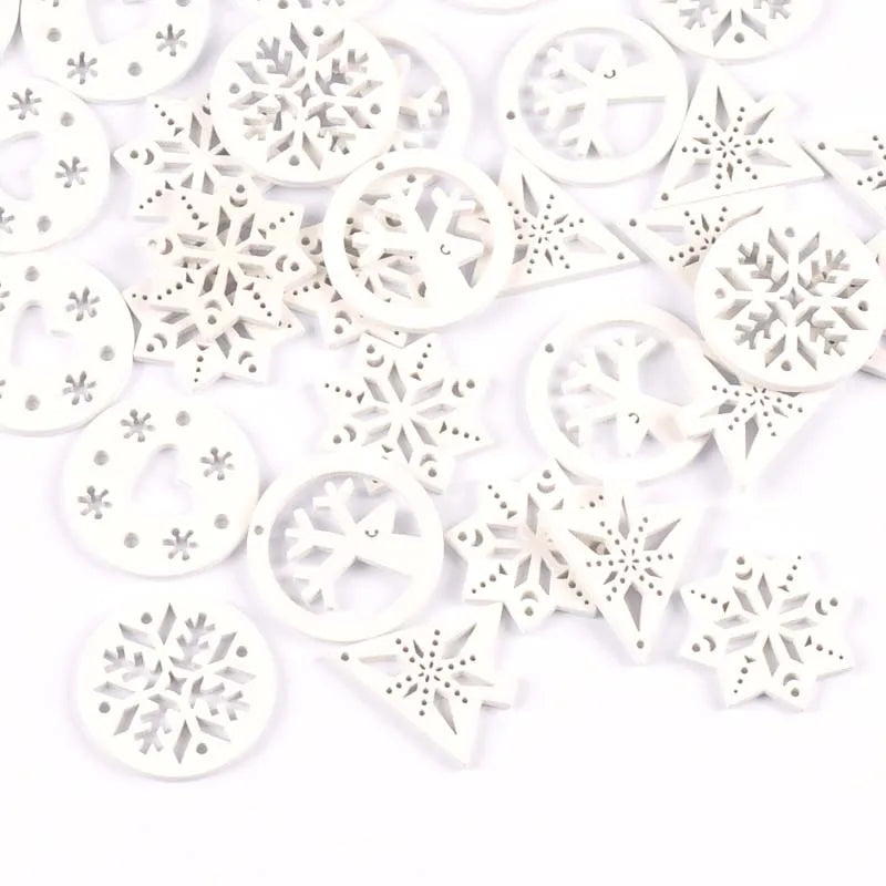 25pcs Wood Crafts white christmas trees/snowflake/deer DIY Scrapbooking For Wooden Ornament Home Decoration M2267 Qme