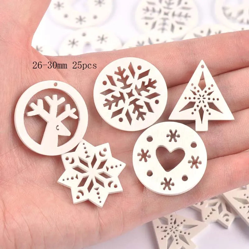 10-50pcs 22-40mm Wood Crafts white christmas trees DIY Scrapbooking For Wooden Ornament Home Decoration Sewing Accessories M2216 Qme 26-30mm 25pcs