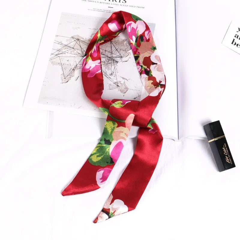 Print Flower Small Scarf Women Handle Bag Ribbons Fashion Head Long Qme SJ-S14