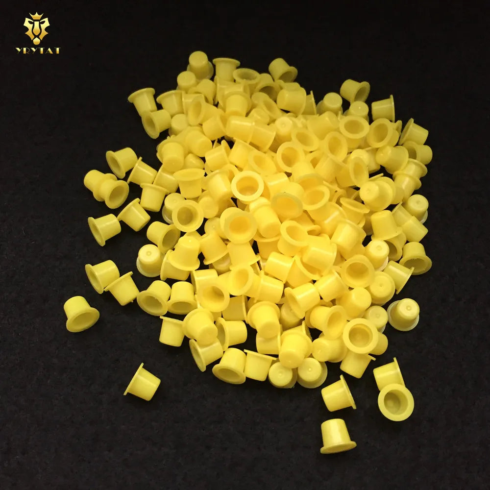 1000pcs 8mm Small Size Tattoo Ink Cups Caps Permanent Makeup Pigment Cups Caps Supply YIC9-1000# Qme Yellow