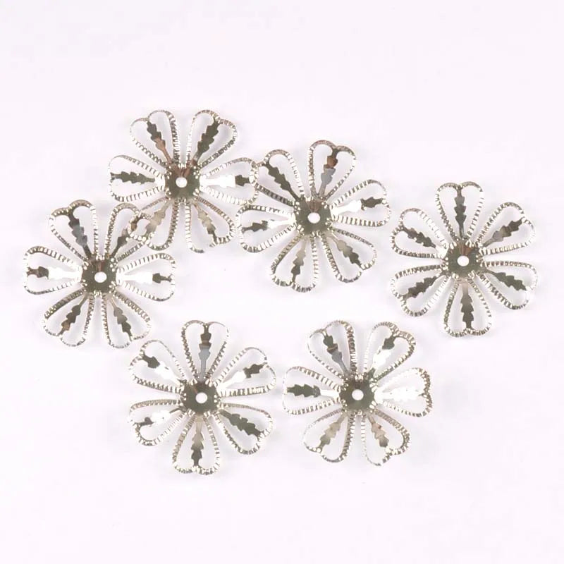 Silver Gold Hollow Metal Crafts Flowers Connectors Wraps Filigree For Scrapbook DIY Embellishment Home Decor 26mm 20pcs Yk0762-5 Qme