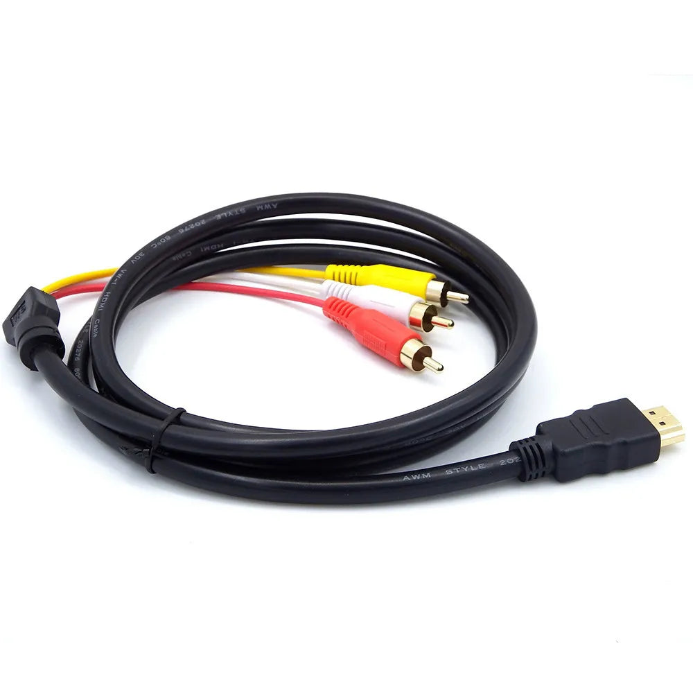 Male to 3RCA AV Composite Male M/M Connector Adapter Cable Cord Transmitter Qme