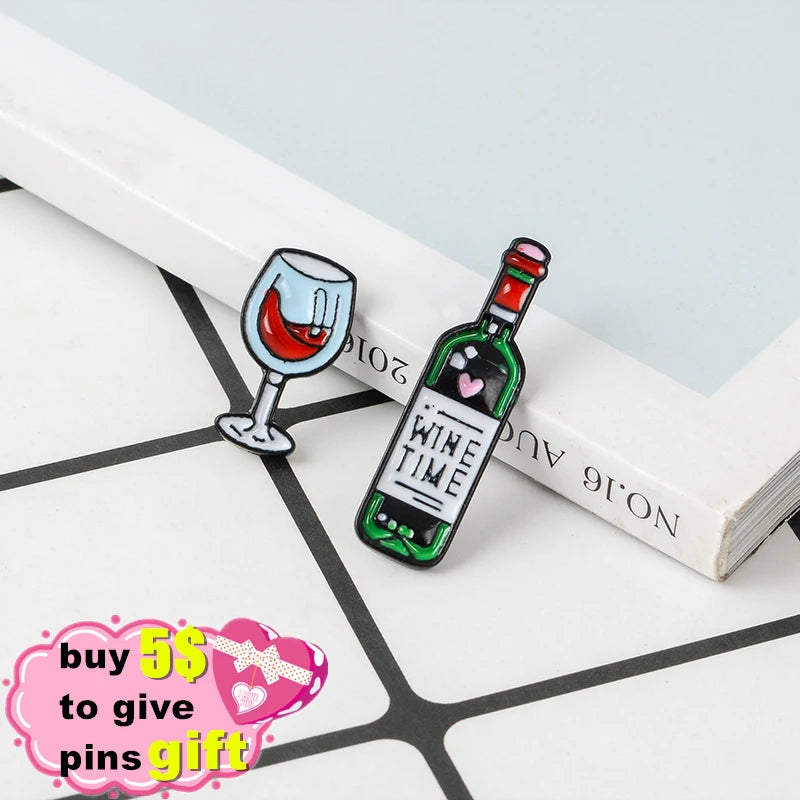 Bottle and Wine Custom Pin Lapel Pin Enamel Pins Badges Brooches for Men Women Unisex Food Jewelry Gift for Wine Lover Wholesale Qme