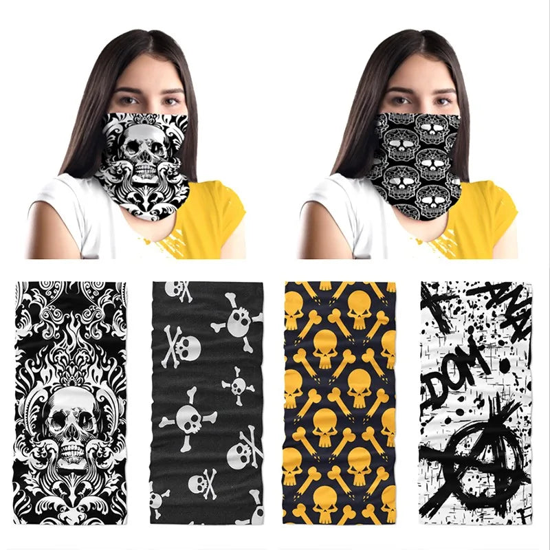 Cool 3D Skull Faces Scarf Women Turban Magic Scarves Outdoor Anti-UV Qme