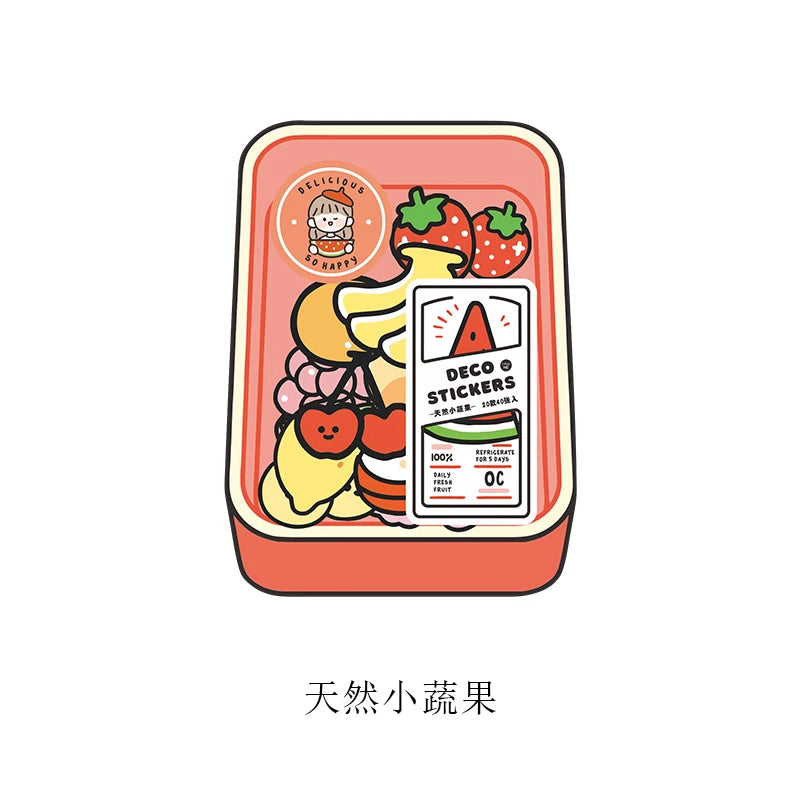 40pcs Food Series stickers Set Kawaii Cartoon Diary Album Stationery Sticker aesthetic Decorative collage planner Album Qme Cute fruit