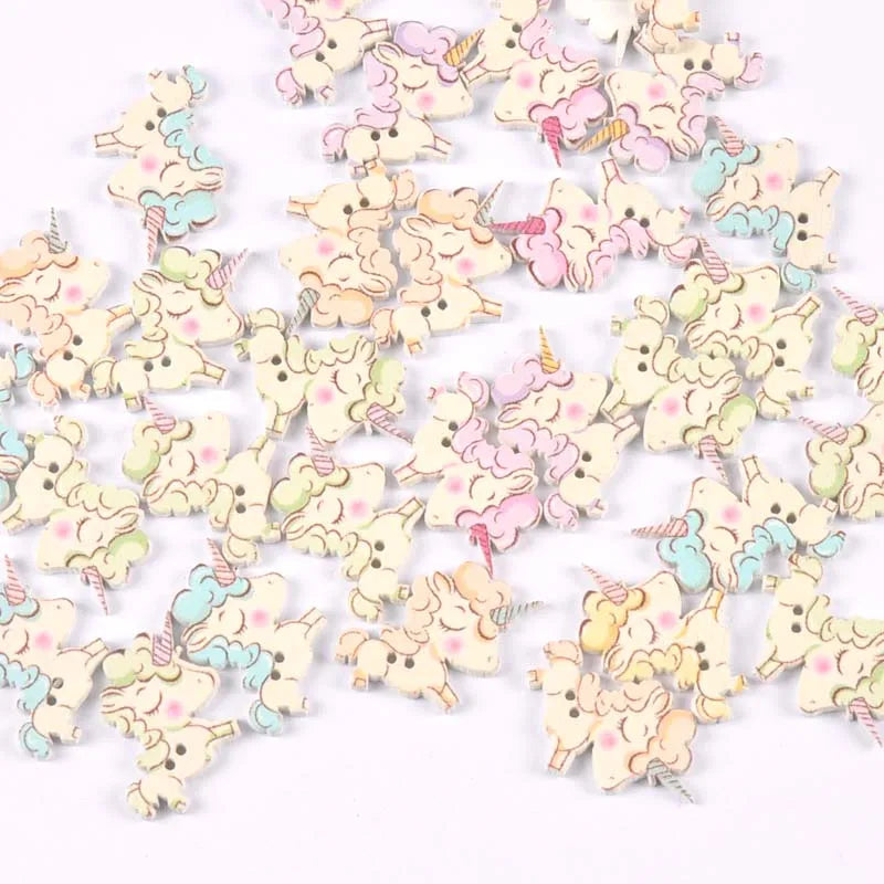 50Pcs/lot mixed color Horse pattern flatback Wooden Buttons For Clothing Sewing DIY Scrapbooking Crafts Accessories Home Decor Qme