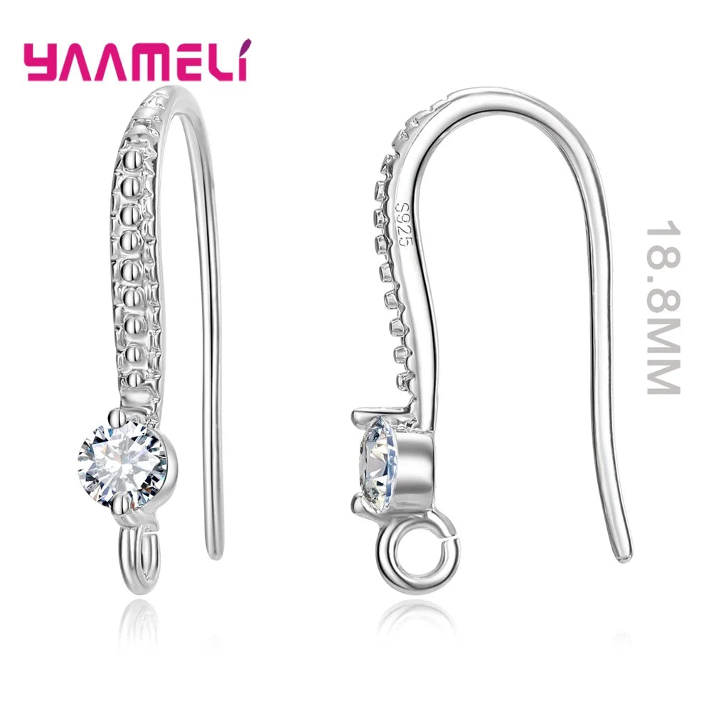Authentic 925 Sterling Silver Stamp S925 Hook Earrings White Pink Blue Purple Cubic Zircon Ear Jewelry Accessories Findings Qme