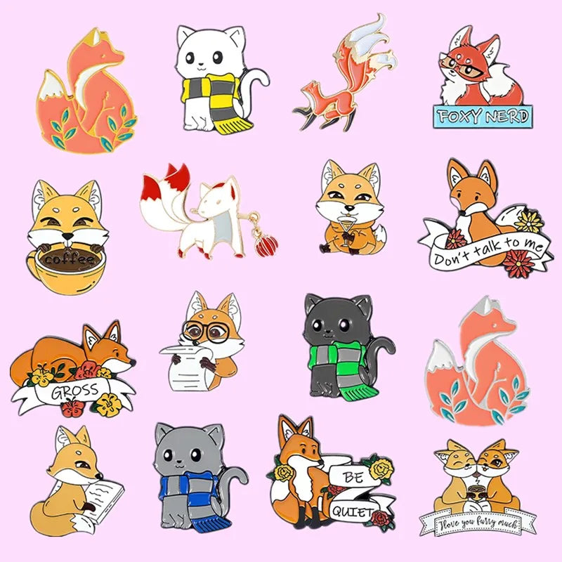 Cartoon Fox Series Enamel Pins Custom Mini Animal Brooches for Kids Friends Shirt Lapel Pin Little Fox Badges Jewelry Wholesale Qme