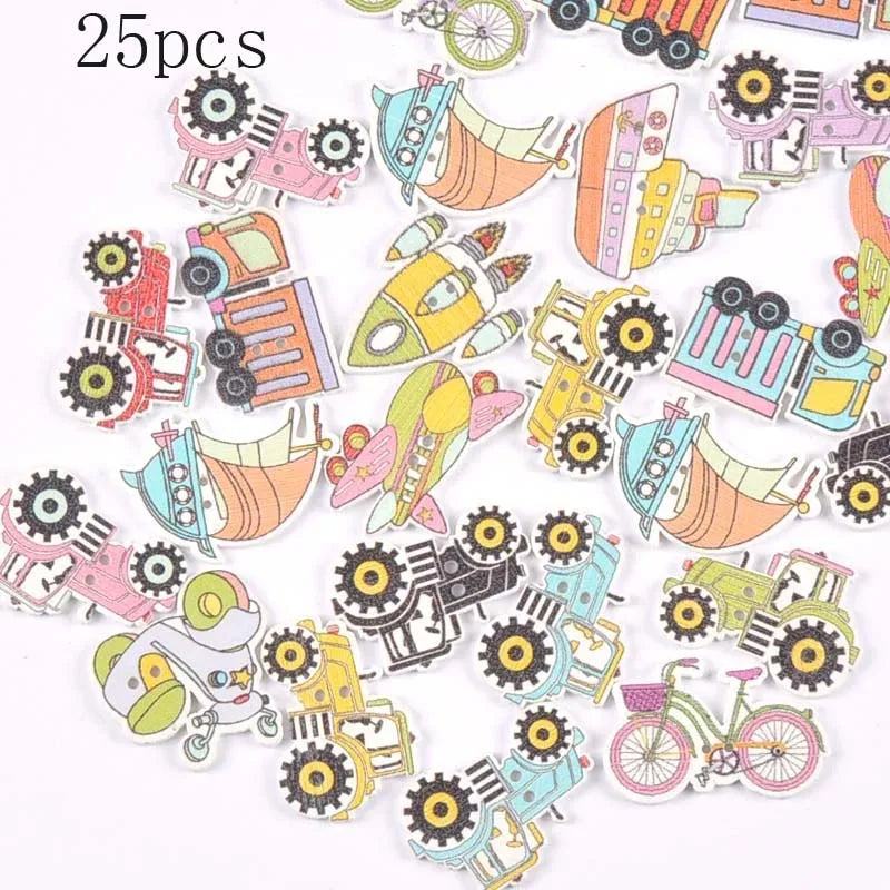 36 Styles Cartoon Painting Wooden Buttons Crafts Scrapbooking Sewing