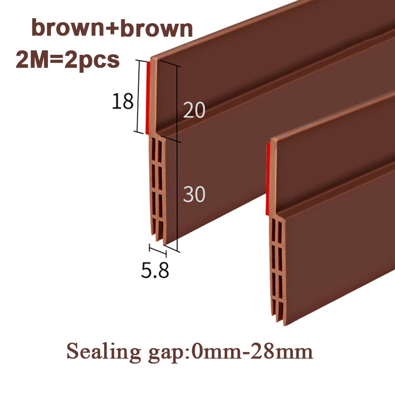 2 Pack Door Bottom Weather Stripping Draft Blocker Self Adhesive Silicone Flexible Seal Tape Dust and Noise Insulation Strip Qme Brown 2 pack