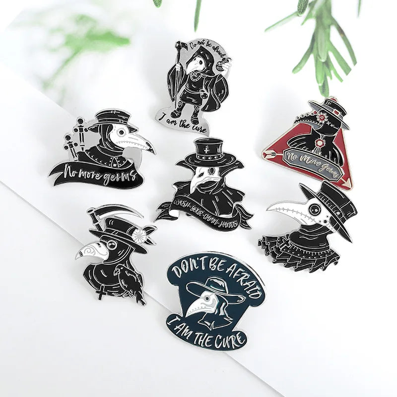 Punk Plague Doctor Enamel Lapel Pins Gothic Brooches Badges Black Death Fashion Pins Gifts for Nurse Friends Jewelry Wholesale Qme