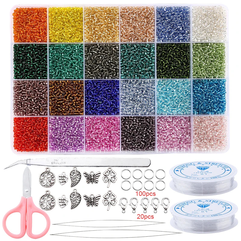 20000pcs Jewelry Making Kit Seed Beads Set 2mm Glass Beads Set Bracelets Necklace Ring Making Seedbeads Kit For DIY Art Craft Qme 7