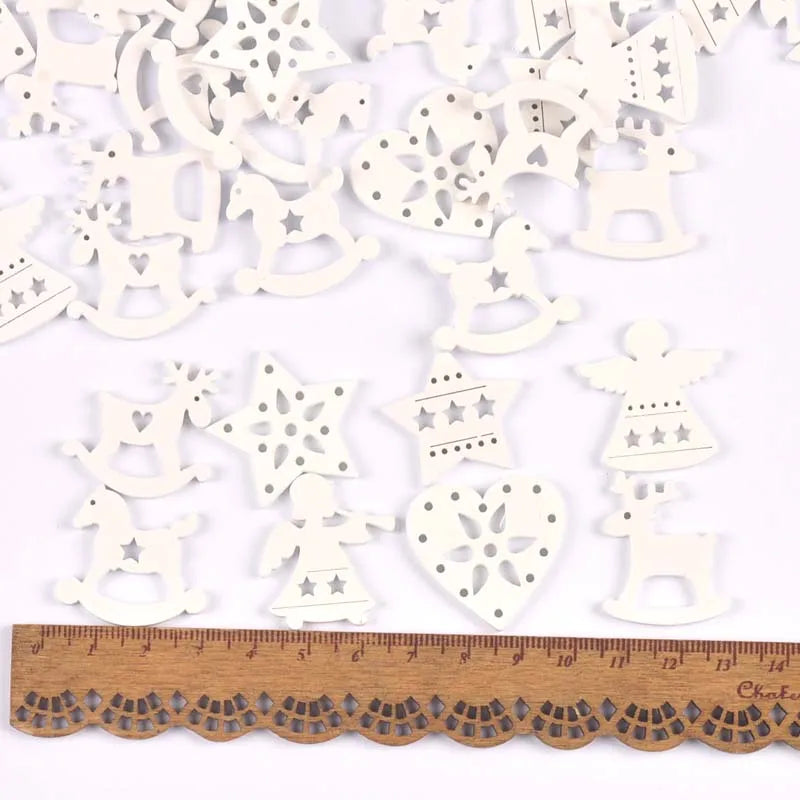 50pcs 26-30mm Wood Crafts white angels/stars/wood horse DIY Scrapbooking For Wooden Ornament Home Decoration Sewing Accessories Qme