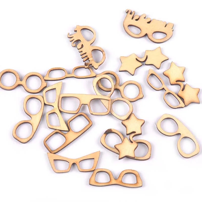 Random Mix Wood Crafts Glasses Pattern Handmade Ornaments Wooden Slices DIY Scrapbook Accessories Home Decor 17Pcs 20-35mm m2602 Qme Default Title