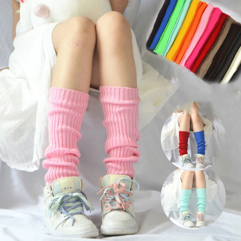 Women Leg Warmers Knee Stockings Leggings Warm Boots Leg Punk Solid Black Cool Knit Long Sock Japan Anime JK Girl Loose Socks Qme