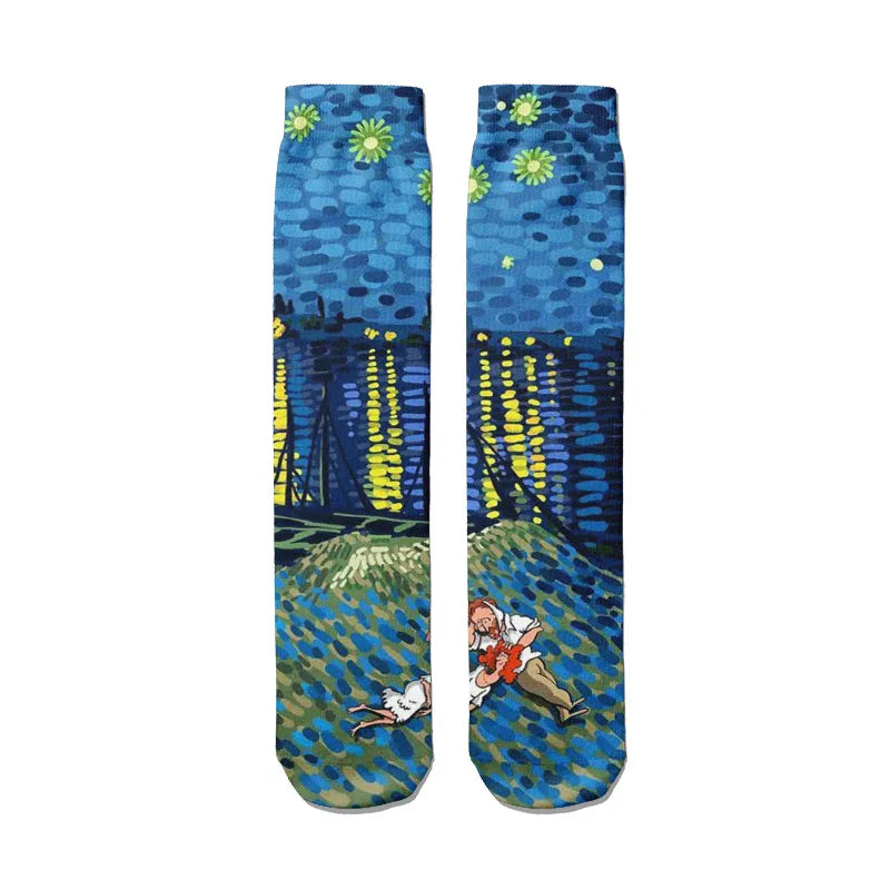 Creative Cartoon Van Gogh Cotton Socks Female Kawaii Spring Fall Qme style2 One Size China Mainland