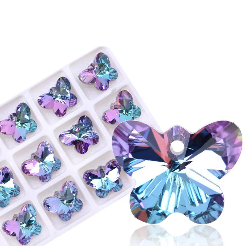 14mm 6754 Butterfly Pendant Beads Glass Butterfly Charms Gems Crystal for Women Jewelery Making Earring Necklace DIY 12pcs/lot Qme Violet