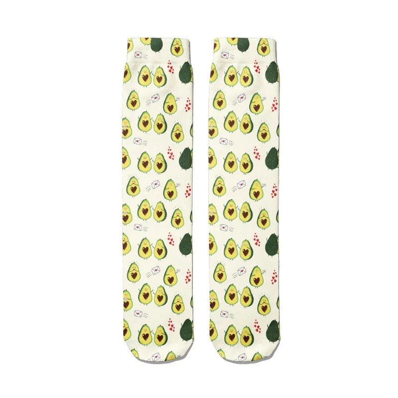 Kawaii Women Cotton Cartoon Fruit Straight Socks Avocado Breathable Qme style8 One Size China Mainland