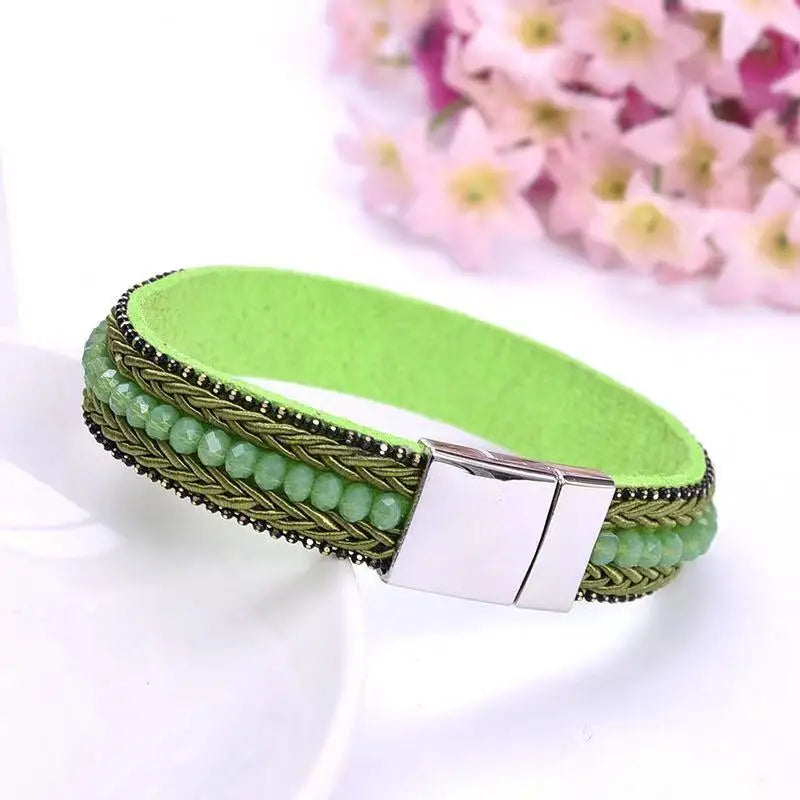 Ladies Natural Stone Leather Bracelet Fashion Bohemian Braided Rope Wide Multilayer Winding Bracelet Men's and Women's Jewelry Qme 6 20cm