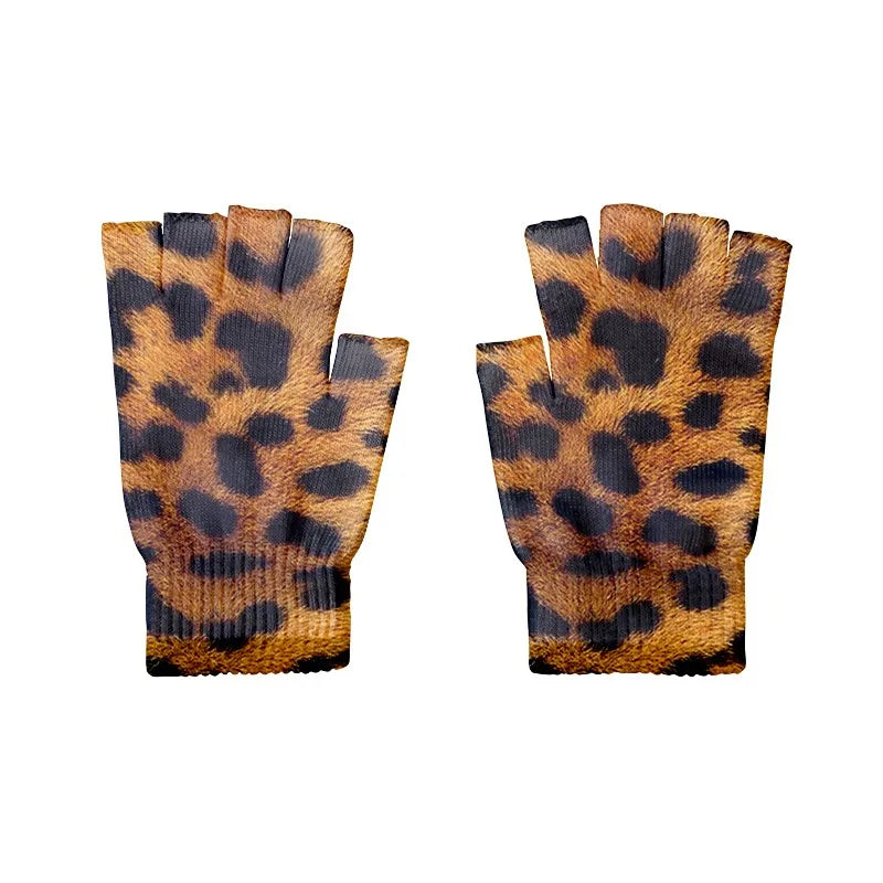 Women Leopard Gloves Fashion Elastic Five Fingers Men's Outdoor Qme style3 One Size China Mainland