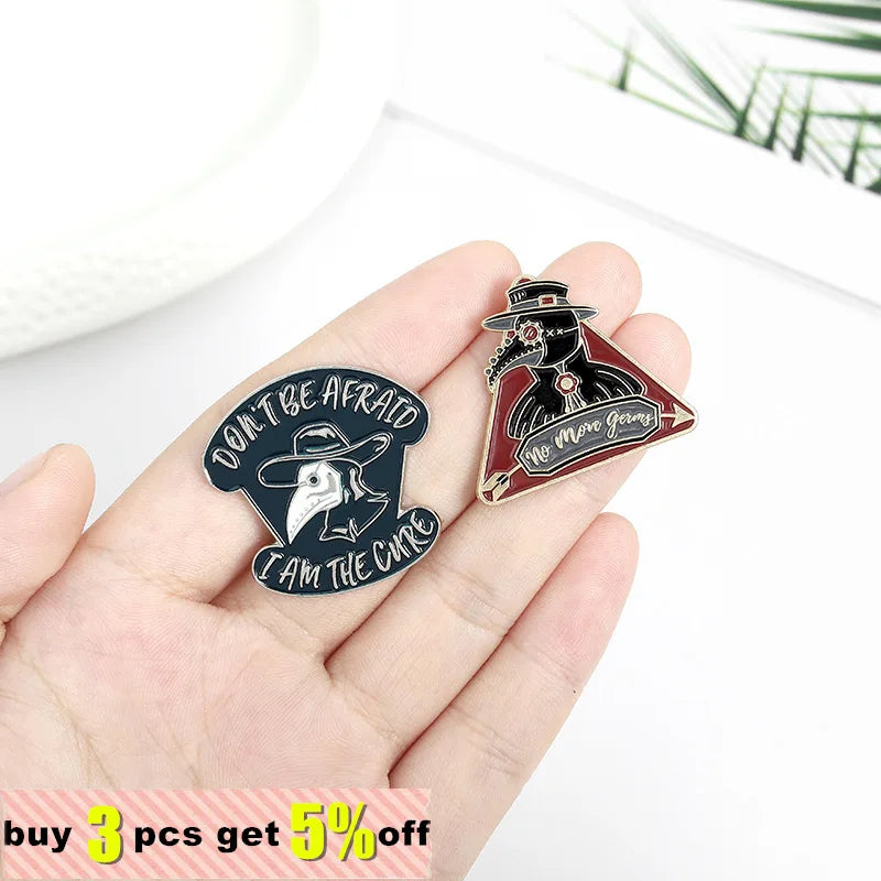 Punk Plague Doctor Enamel Lapel Pins Gothic Brooches Badges Black Death Fashion Pins Gifts for Nurse Friends Jewelry Wholesale Qme