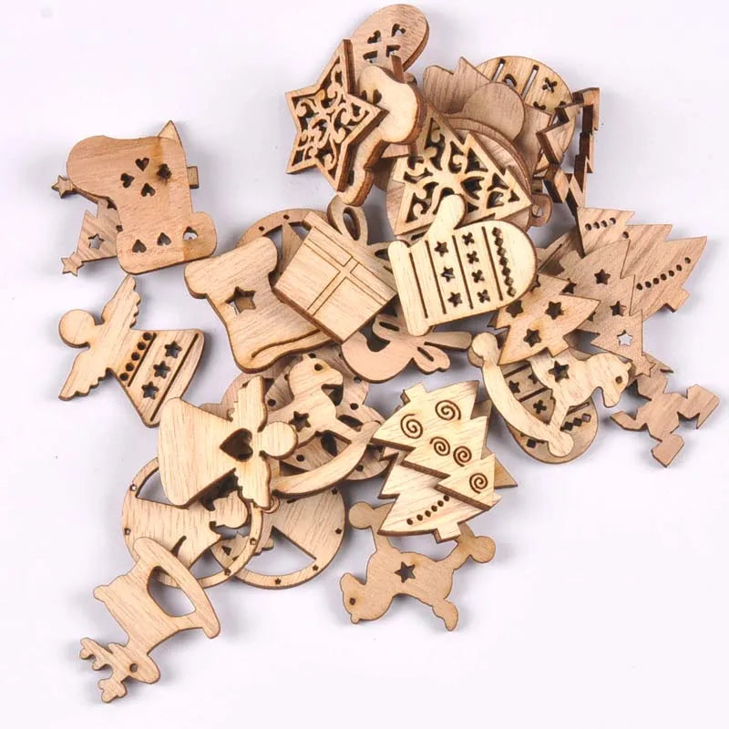 25Pcs 30mm christmas Wooden Pendant Party Decoration Christmas Tree Hanging Ornament wood crafts Xmas DIY for home New Year Noel Qme