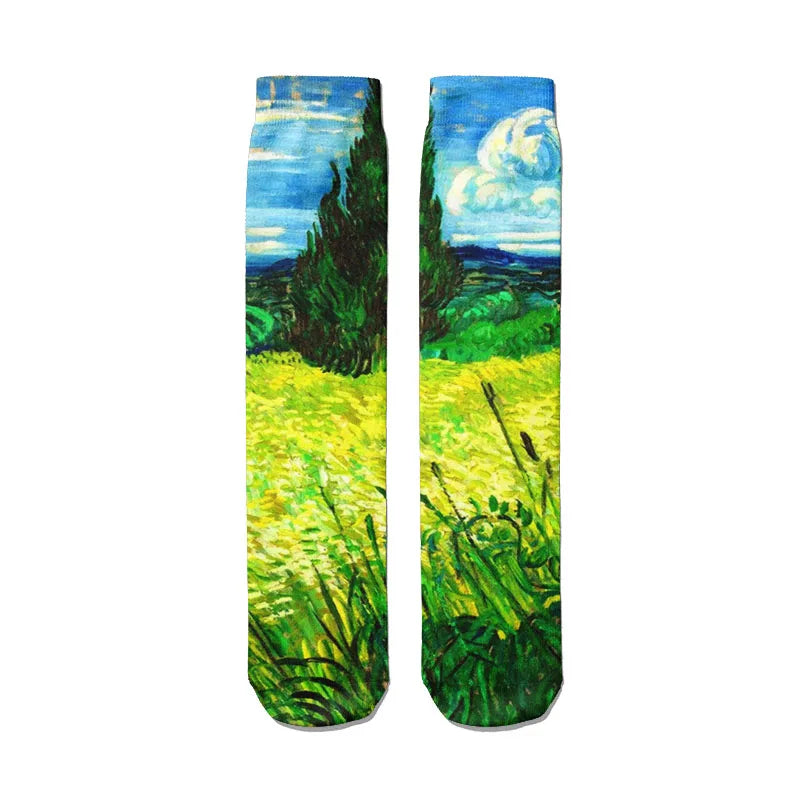 Van Gogh Mural World Famous Painting Sunflower Socks Men Novelty Qme style18