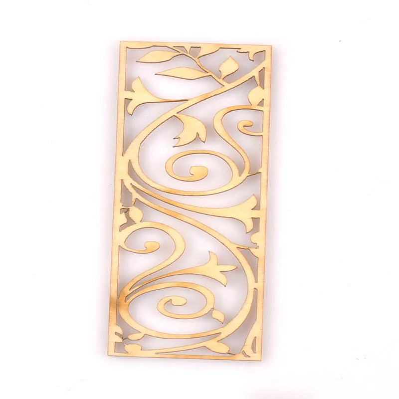 5Pcs/lot Natural Wood Decoration For DIY Scrapbook Crafts Hollow Rectangle Wooden Handmade Ornaments Home Embellishment m2559 Qme 3