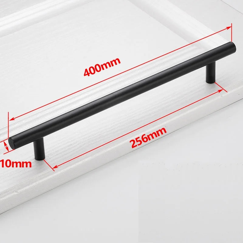 Furniture Handles Wardrobe Door Pull Stainless Steel Drawer Handle T Bar Straight Kitchen Long Cabinet Closet Knob Black Silver Qme Black 256mm