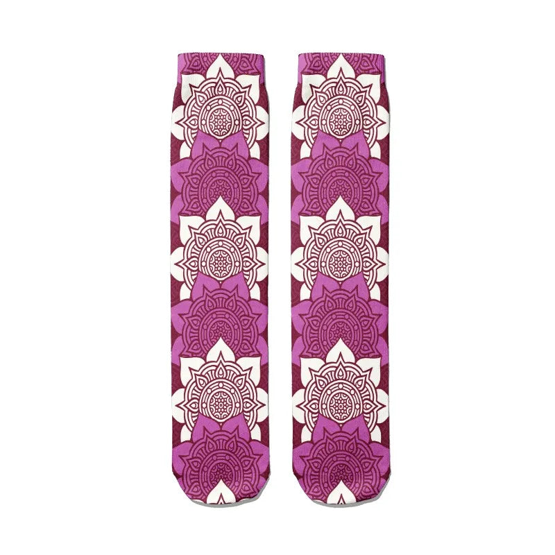 Creative Abstract 3D Mandala Socks Funny Kawaii Woman Cotton Unisex Qme style9 One Size China Mainland