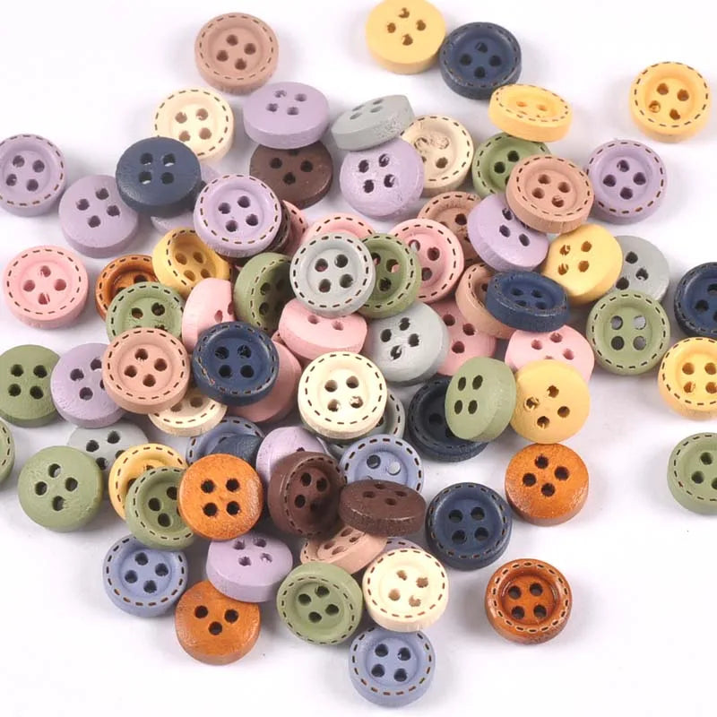 Multicolor Wood Decoration Buttons For DIY Sewing Clothing Accessories Scrapbook Crafts Supplies Home Decor 10mm 100pcs m2599 Qme
