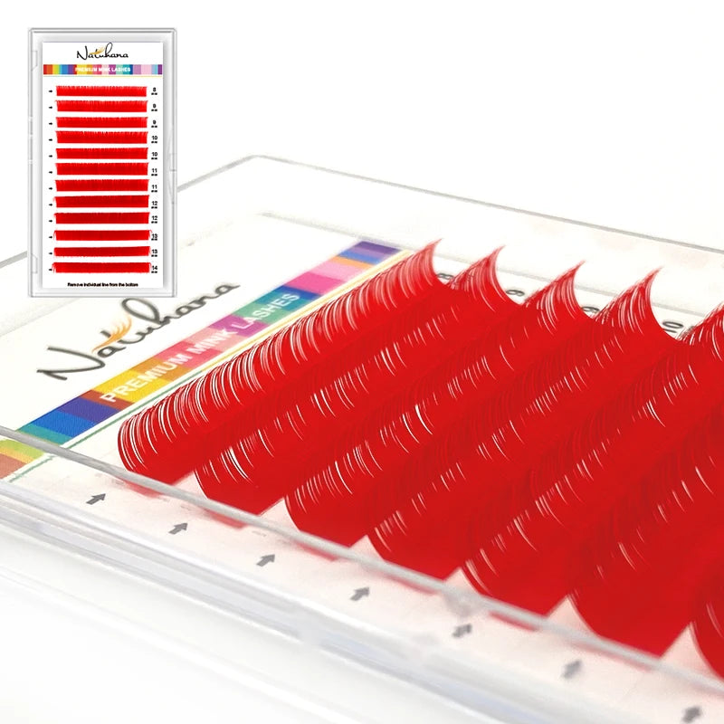 NATUHANA Individual Colored Eyelashes Natural False Mink Eyelash Qme Red LU 0.10mm|8-14 MIX