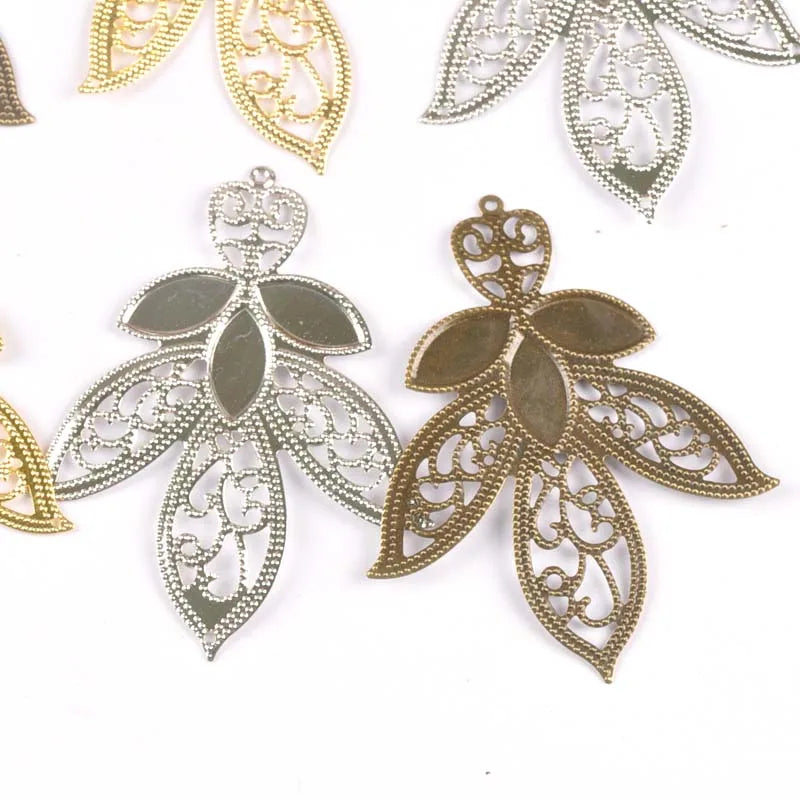 Gold Silver Leaf Flower Connectors Filigree Wraps For DIY Scrapbook Home Decor Embellishments Metal Crafts 10pcs 68x55mm yk0774 Qme