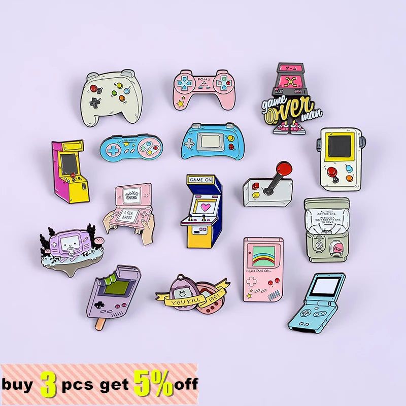 Fun Retro Arcade Game Enamel Pins Collections Cartoon 90s Gamepad Jewelry Brooch Denim Shirt Collar Badge Bag Lapel Friends Gift Qme