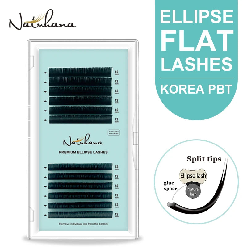 NATUHANA Mink Lashes Korea PBT Ellipse Flat Eyelash Extension Split Qme B 0.20mm 14mm