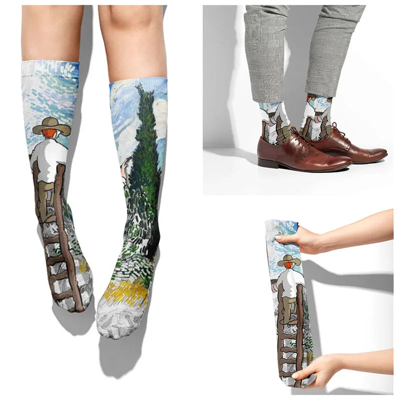 Creative Cartoon Van Gogh Cotton Socks Female Kawaii Spring Fall Qme