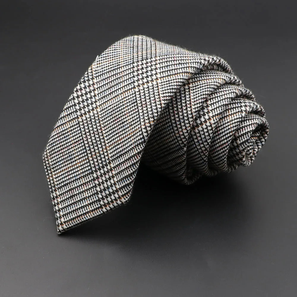 Mens Ties Classic Cotton Handmade Skinny Grey Plaid Neckties Striped Qme 14