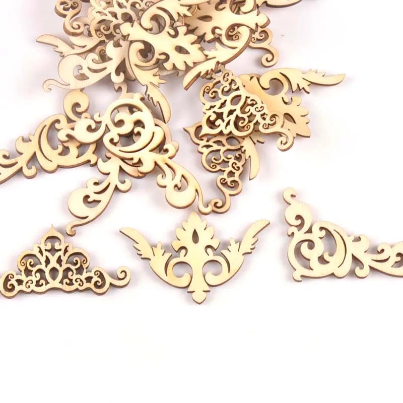 20Pcs 5cm Natural Wood Crafts Scrapbook DIY Book Corner Flower Lace Pattern Wooden Ornaments Handmade Album Corners m1835 Qme mix