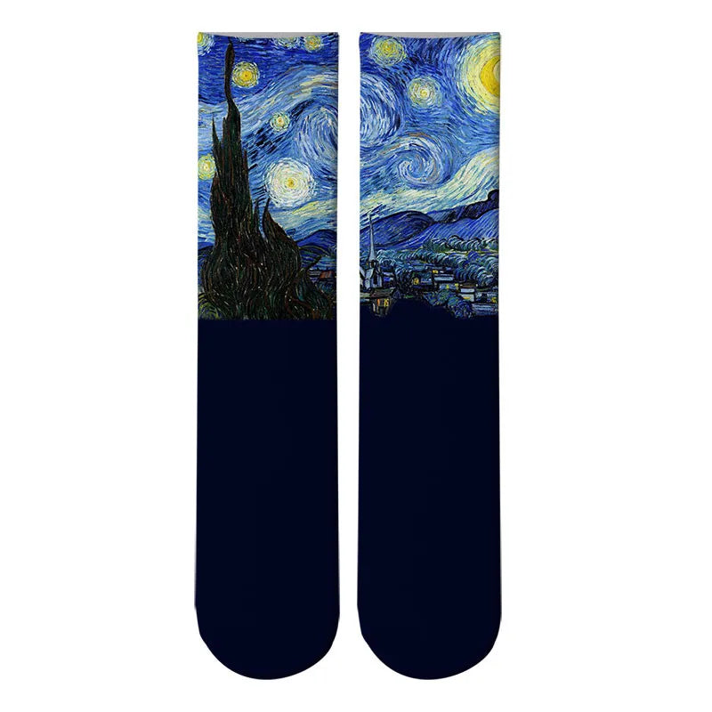 Retro Mona Lisa Sunflower Socks Men's Women Oil Painting Unisex Qme style1 One Size China Mainland