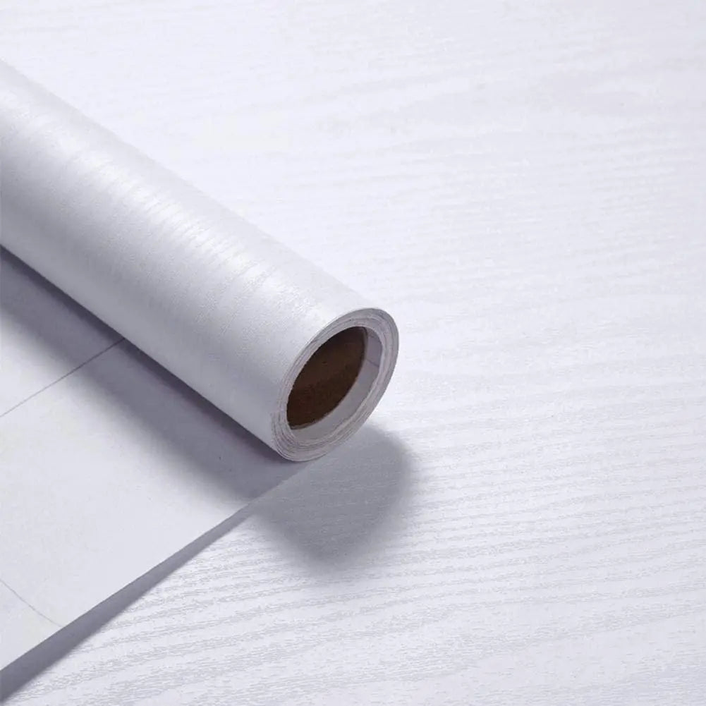 White Wood Self-adhesive Wallpaper Kitchen Cabinet Locker Vinyl Liner Qme Width 5mx55cm