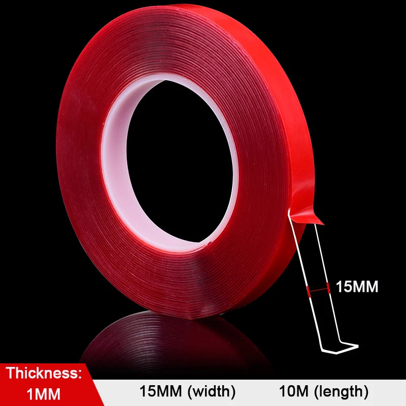 10M Double Sided Adhesive Tape Transparent Acrylic Waterproof Strong Mounting Tape Strip No Trace 5MM-20MM Width for Wall Decor Qme Width 15MM 10M