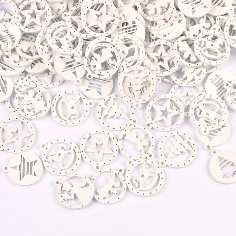 10/50pcs Wood Crafts white angels/stars/wood horse DIY Scrapbooking For Wooden Ornament Home Christmas Decorations m2265 Qme
