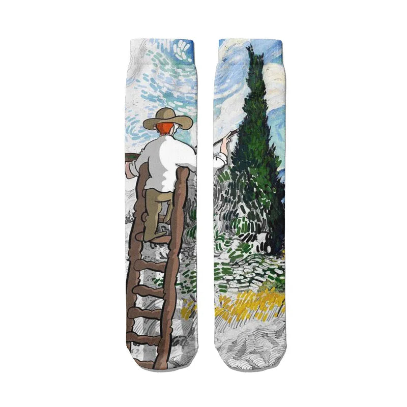 Creative Cartoon Van Gogh Cotton Socks Female Kawaii Spring Fall Qme style3 One Size China Mainland
