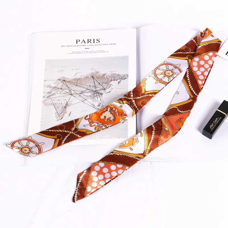 Print Flower Small Scarf Women Handle Bag Ribbons Fashion Head Long Qme SJ-S19