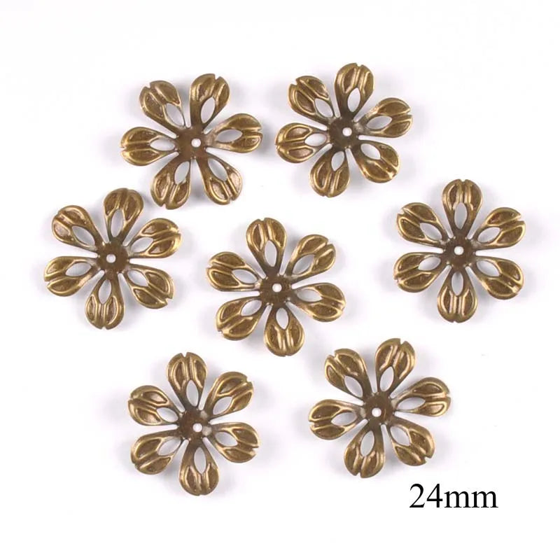 24mm Vintage Flowers Connectors Wraps Filigree Metal Crafts For Jewelry Making Pendants DIY Scrapbooking Decoration Yk0762-6 Qme 6 Bronze